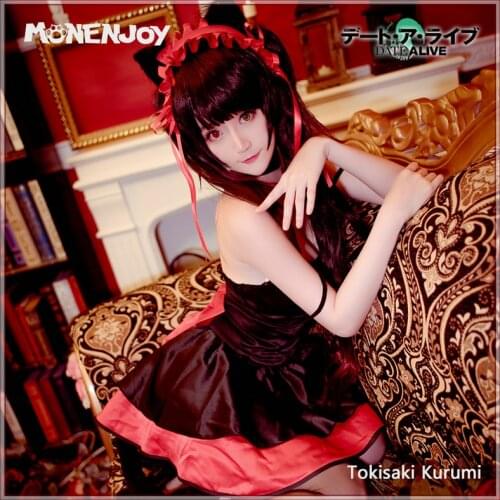 Monenjoy Date A Live Tokisaki Kurumi Cosplay Nightmare Anime Cos Black Red Dress Garage Kit Costume Sets