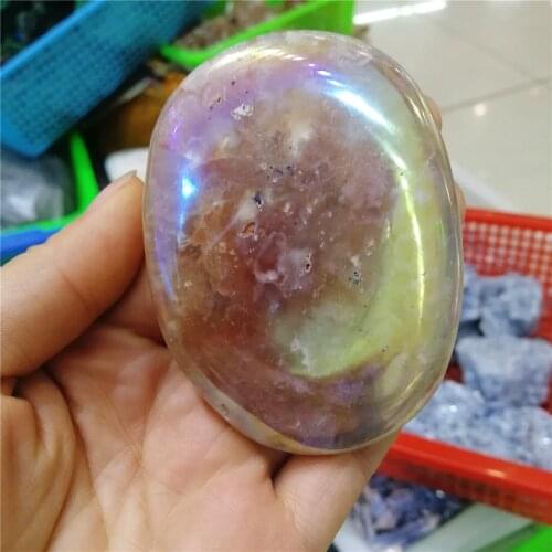 Aura agate Natural flower agate palm stones playthings small stones and crystals healing crystals