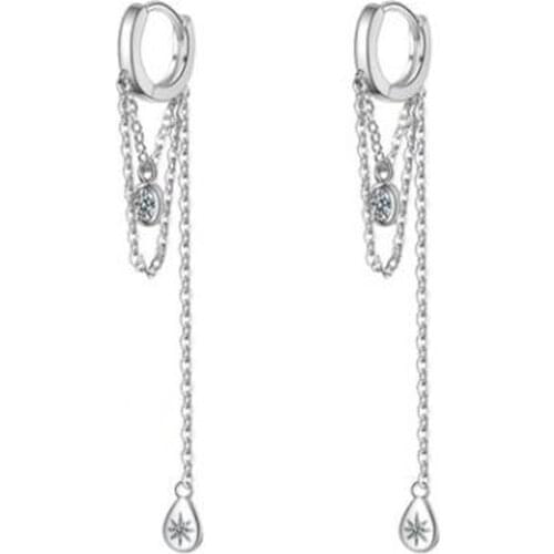 NEW Zircon Double layer Tassel Silver Plated Chain Crystal Dangle Earrings Women Girls White Filled Long Drop Edgy Earrings