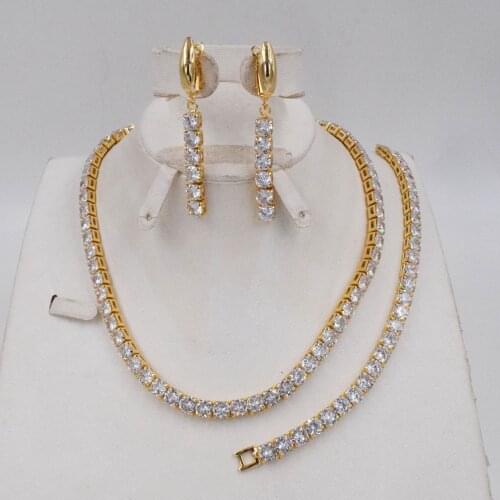 NEW DESIGN High Quality Ltaly 750 Zircon GOLD color Jewelry Set For Women african jewelry fashion necklace set earring jewelry