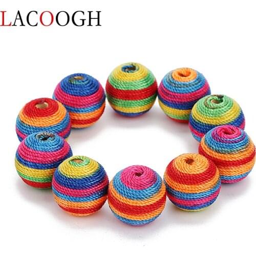 Wholesale Natural Multicolor 10pcs 3mm Hole 19mm Wood Beads Wax Rope Spacer Beads For DIY Jewelry Findings New Trendy