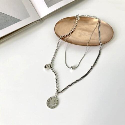 Sole Memory Retro Cute Smile Smiley Happy 925 Sterling Silver Clavicle Chain Female Necklace SNE549