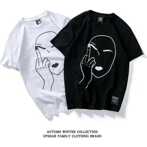 Parody Smiling Face Popular Logo Hong Kong Simple BF Hip Hop Short Sleeve T shirt Students Couples Loose Half Sleeve