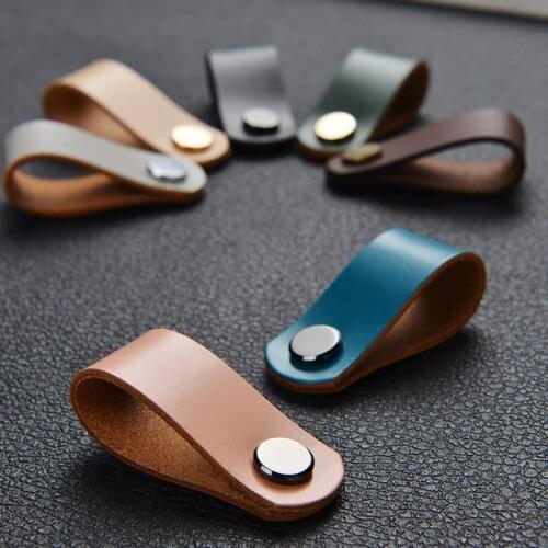 7 color/ brass Genuine Leather Furniture knob Pull /handle and Knobs For Doors cabinet chest drawer suitcase handle with Screws