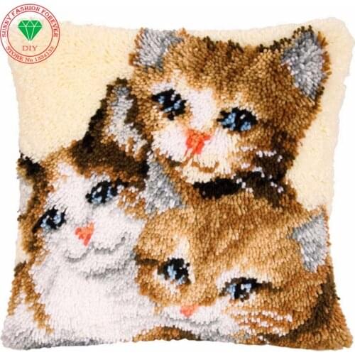 Needlework Pillowcase Cats sets embroidery stitch thread Latch hook rug kits crochet hooks Cross-stitch cushion Pillowcase