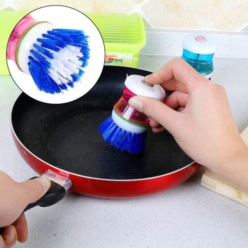 Kitchen Dish Brush With Liquid Soap Dispenser Plastic Pot Dish Cleaning Brush Kitchen Washing Tools Home Cleaning Products