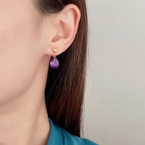 Shilovem 18K yellow Gold Piezoelectric Amethyst stud earrings fine Jewelry trendy gift new plant women 9*13mm new myme0913552z
