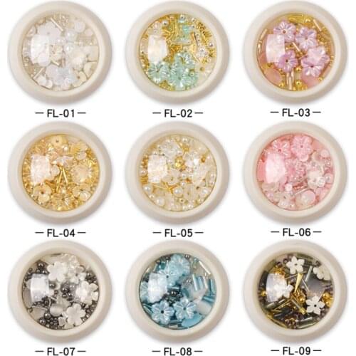 Nail Art Mixed Shiny Glitter Hollow Alloy Metal Frame Beads Rhinestone Petal Rivet 3D DIY Accessories