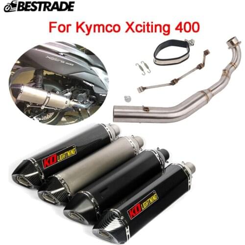 Motorcycle Exhaust System For Kymco Xciting 400 Front Connect Link Pipe Slip On 51mm Muffler Tips With Silencer Stainless Steel