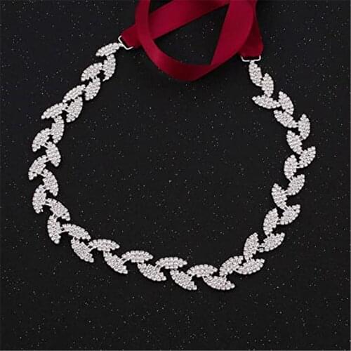 SESTHFAR Bridal Belt with Rhinestones Handmade Silver Wedding Dress Belt Crystal Leaf Bridesmaid Sash