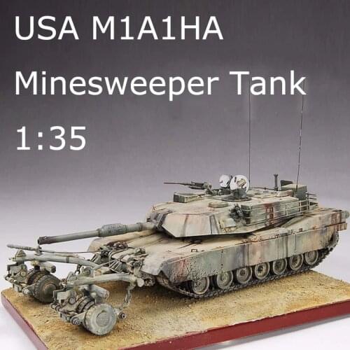 1:35 United States M1A1HA Minesweeper Tank With Mine Roller Set Contain Motor Plastic Assembly Military Armored Model 00336