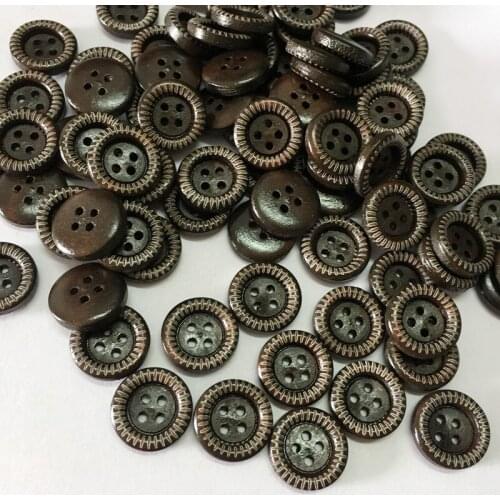 100 capsules / pack 15mm wooden round paint laser marking 4 holes button wood button clothing accessories shirt