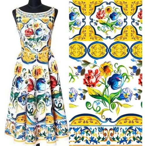 100% polyester spring and summer fashion printing fabric dress skirt strap senior printing cloth wholesale custom