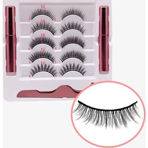 12Set/Lot 5 Pairs Invisible False Magnet Eyelashes Set Double Bottles Of Magnetic Liquid Eyeliner Natural Thickening Set HA2323