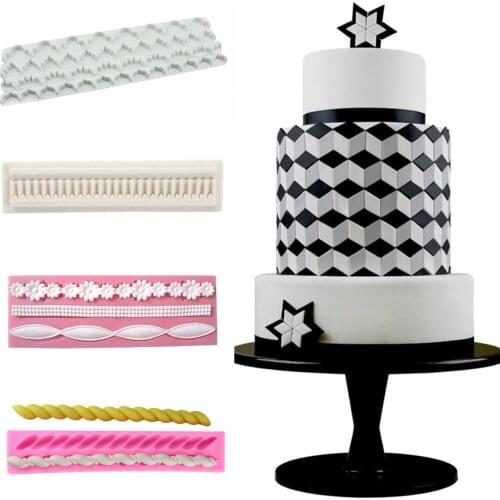 4Pcs Different Wave Shape Of Ribbon Fondant Lace Ribbon Die Fondant Cake Cut Decoration Molds Soap DIY Baking Tools