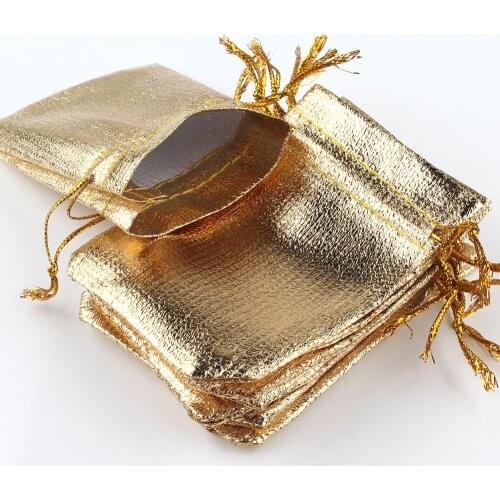 50pcs/lot Jewelry Packing Gold Foil Cloth Drawstring Christmas Gift Packaging Gift Bags7x9cm 9x12cm Wedding Gift Bags Pouches