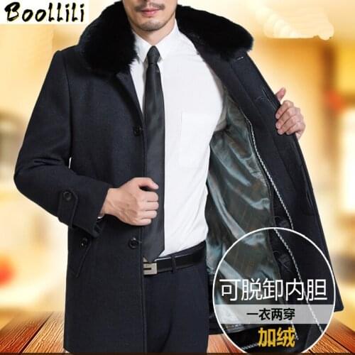 Boollili Thick Liner Can Be Disassembled Wool Coat Men Brand Clothing Fur Coat Mens Winter Jacket Men Medium Long Overcoat