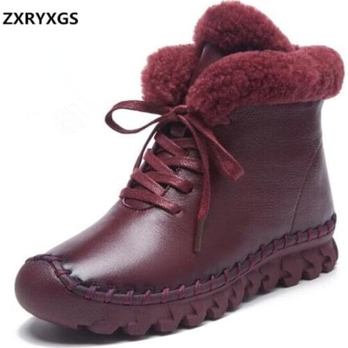 2019 High end Handmade Winter Genuine Leather Boots Women Shoes Snow Boots Flat Non-slip Comfort Soft Women Boots Fashion Boots