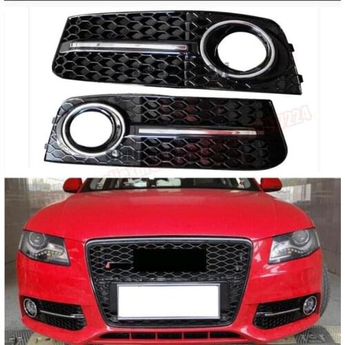 For Audi A4 S4 B9 2017 17 2018 18 2019 19 Black Front Fog Light Lamp Grille Bumper Cover Grilles
