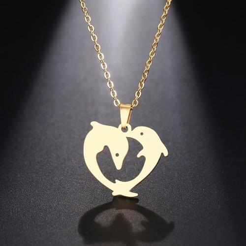 DOTIFI Stainless Steel Necklace For Women Man Playful Couple Dolphin Pendant Necklace Engagement Jewelry
