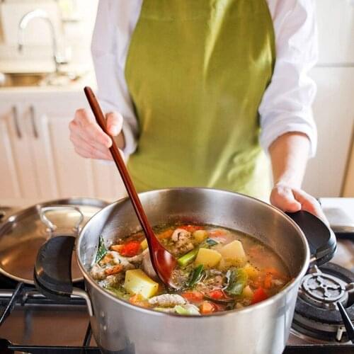 Hot 6 Pieces Wooden Spoons Kitchen Serving Long Handle Soup Spoons Cooking Tasting Spoons for Eating Mixing Stirring