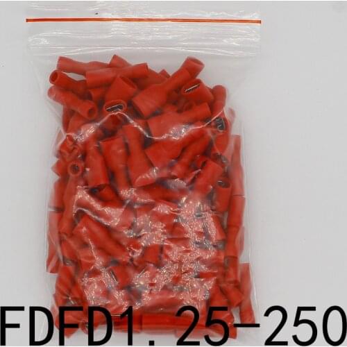 FDFD1-250 FDFD1.25-250 insulating Female Insulated Electrical Crimp Terminal Connectors Cable Wire Connector 100PCS/Pack FDFD