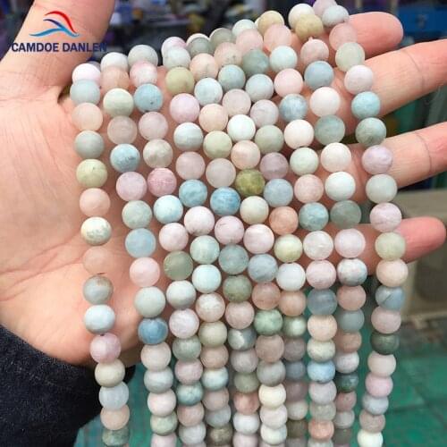 CAMDOE DANLEN Natural Stone Forst Dull Polish Matte Morganite Stone Beads 4 6 8 10 12mm Fit Diy Necklace Bracelet Jewelry Making