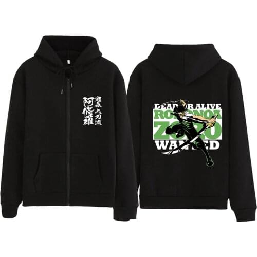 One Piece Anime Hoodies+pants Harajuku 2 Piece Black Set Men Women Fashion Suit Casual Sweatshirt Zip Up