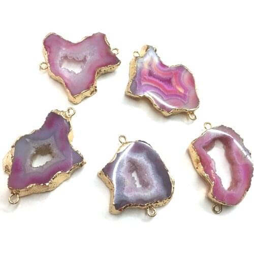 Natural Stone slice Agates Pendants irregular shape Double hole connector for Jewelry Making DIY Necklace Bracelet Accessories