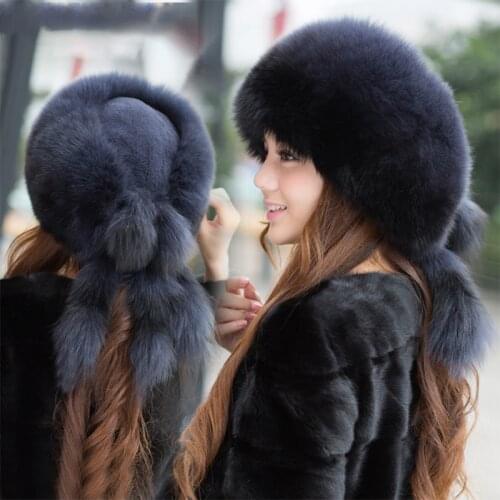 2020 Hot Selling Female Natural Fox Fur Hat Winter Fashion Rex Rabbit Fur Princess Fur Hat Ms. Genuine Fox Fur Mongolian Hat