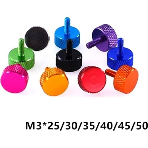 M3 M3*25/30/35/40/45/50 Colourful Aluminum Alloy Flat Head Knurled Hand Tighten Thumb Screw for Computer Case Hard Disk Screw