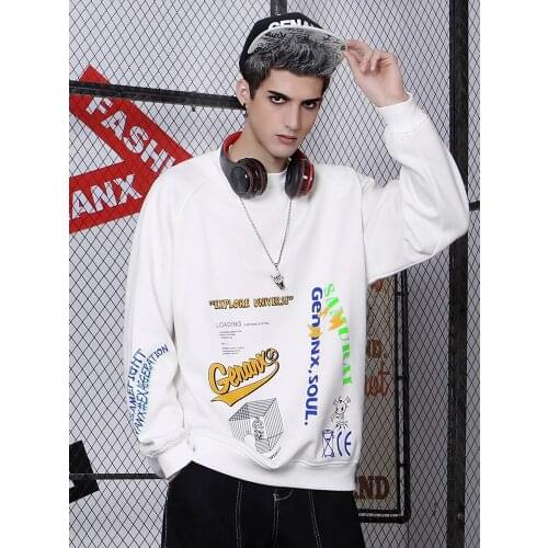 Lightning Fashion Brand Brushed Hoody round Neck Autumn National Fashion Hip Hop Mens Simple Sweater men hoodies crewneck