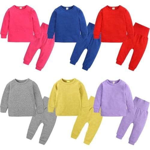 Fashion Solid Color Childrens Pajama Set Spring Autumn Long Sleeve Cotton Boys Girls Sleepwear Suit 0-6 Years Baby Kids Clothes
