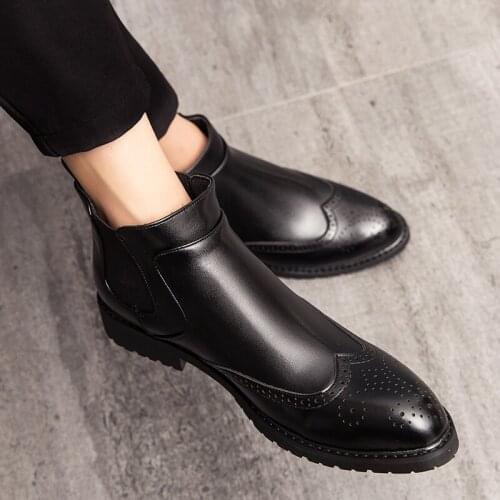 Plus size 38-46 mens Chelsea boots spring and autumn PU leather high top classic fashion casual ankle boots zapatillas hombre J