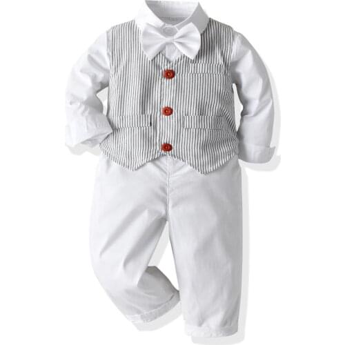 Wedding Birthday Party Clothes Christmas Children Shirt Overalls Suit Boy Gentleman Romper Baby Boys Jumpsuits Kids Clothing Set
