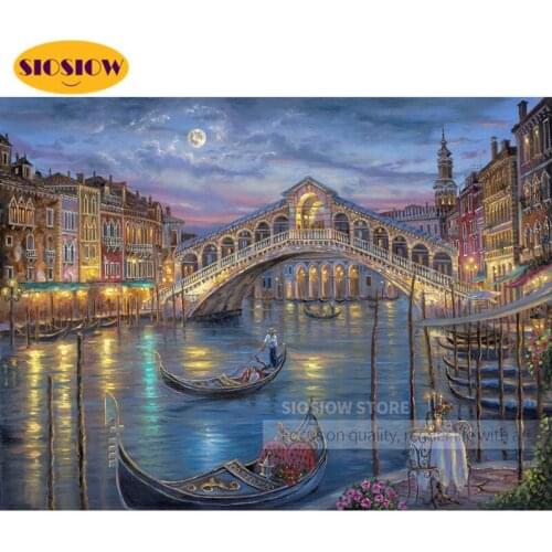 SIOSIOW Diamond Painting City Night scene Scenery Full Square Diamond Embroidery Building Landscape Rhinestone Mosaic Wall Decor