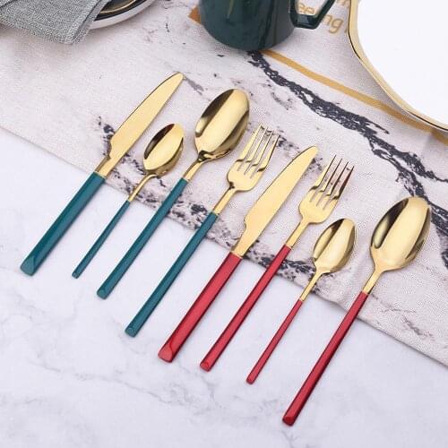 Hot Knight Series red gold cutlery 304 stainless steel tableware set table knife table fork table spoon dining dinnerware