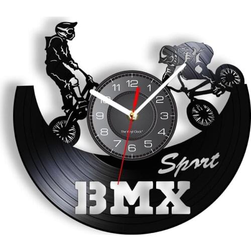 Bicycle Motocross Wall Clock Made Of Real Vinyl Record BMX Extreme Sports Vintage Design Illuminated Wall Clock Disk Handicraft