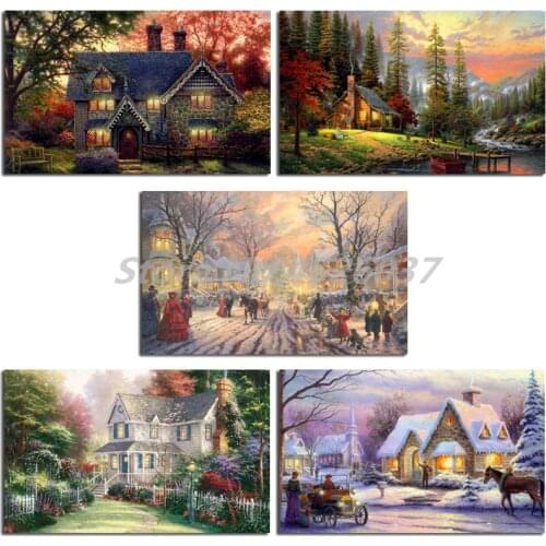 Thomas Kinkade Memories Of Christmas Painting Wall Art Posters Oil Canvas and Prints Picture for Living Room Artwork Home Decor