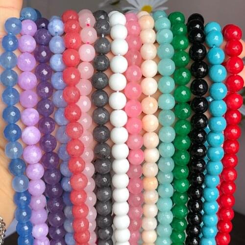 Natural Faceted Green Red White Chalcedony Jades Stone Round Loose Beads For Jewelry Making 4/6/8/10mm DIY Bracelet Necklaces