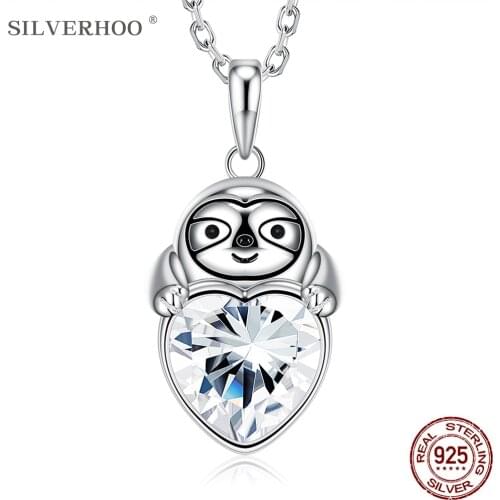 SILVERHOO 925 Sterling Silver Necklace For Women Cubic Zirconia Animal Pendant Necklaces Anniversary Jewelry New Gift Recommend