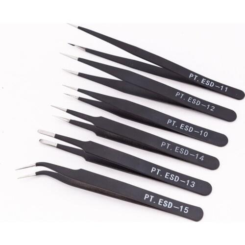 6PCS/LOT Anti-static Tweezers Stainless Steel Maintenance Tools Industrial Precision Curved Straight Tweezers Repair Tools