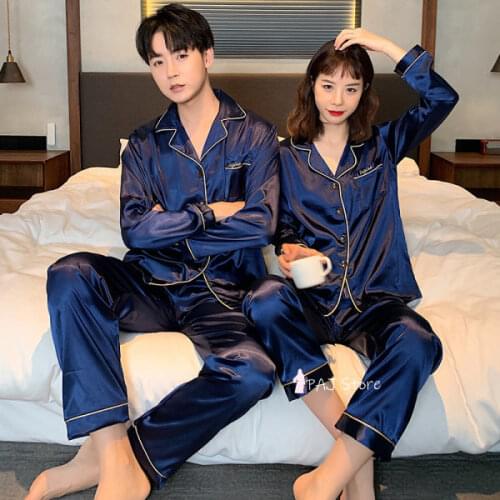 Oversize Luxury Adult Long Pajamas Satin Silk Couple Family Pijama Lover Night Suit Men Women Casual Lounge Set Sleepwear