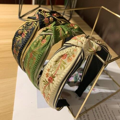 Cloth Embroidery Flower Knotted Women Girls Hair Band Wide-brimmed Fashion Hair Accessories National Style Hair Hoop Headwear