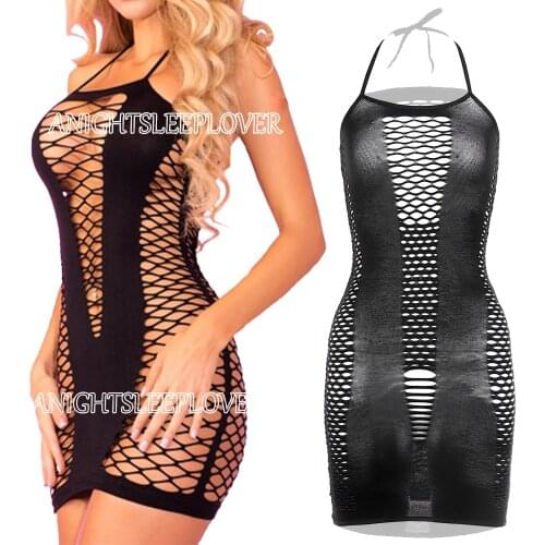 Porn Halt Baby Doll Costumes Dresses Transparent Underwear Dress Bodystockings Sexi Women Lingerie Fishnet Vestido Sexy Erotic