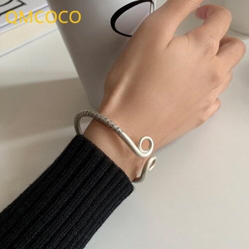 QMCOCO 925 Silver Bracelet Personality Vintage Punk Smooth Geometrical Bracelet Opening Adjustable Trend Accessories For Woman