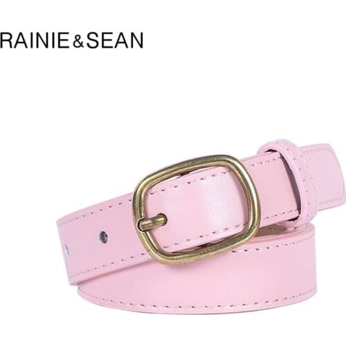 RAINIE SEAN Womens Belt Pin Buckle Pu Leather Belts for Women Solid Pink Black White Camel Red Vintage Ladies Strap 104cm