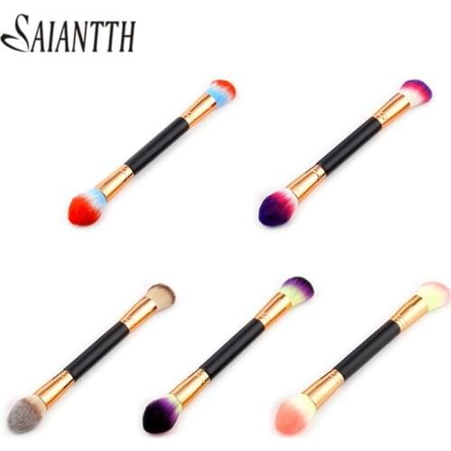 SAIANTTH Single makeup brushes make up tools flame blush brush wood gold plated tube soft cosmetic pincel maquiagem double head