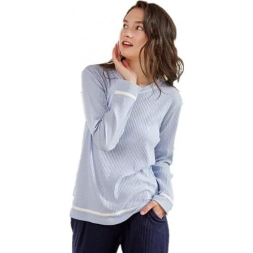 2021 Spring Women Casual Pajama sets Female 100%Cotton Sleepwear suit Lovers Long Sleeve V-neck collar T shirt & Pants Plus size