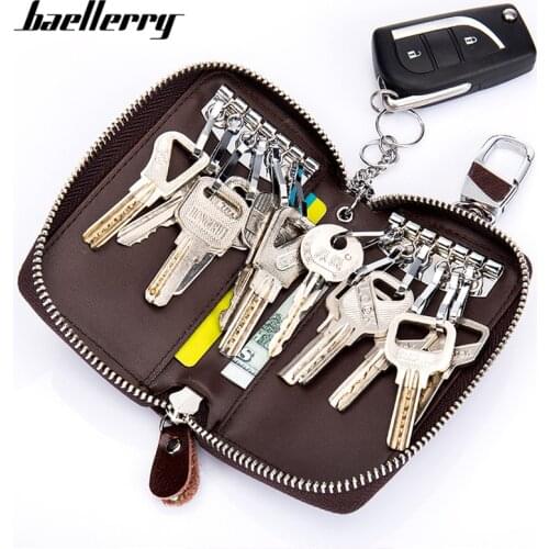 Large Capacity Genuine Leather Men Key Holder Wallet Key Chain Zipper Male Car Keys Cover Organizer Case Man Key Bag